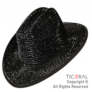 SOMBRERO COWBOY STRASS GEMAS IRIDISCENTE NEGRO x 1